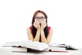Frightened girl with textbooks Royalty Free Stock Photo