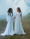 Frightened girls in vintage dresses Royalty Free Stock Photo