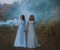 Frightened girls in vintage dresses Royalty Free Stock Photo