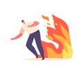 Frightened Male Character Escaping The Fire, Man Runs With Urgency, Fueled By Fear And Adrenaline, Vector Illustration