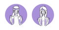 Frightened man and woman circle icon, emotion of fear, facial expression with gestures. Afraid people, expressing their panic