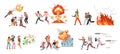 Frightened people running. Stressed situation, horrified adults and children run from explosions and shells, scared Royalty Free Stock Photo
