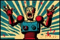 The frightened robot raised its hands in panic, concept of Autonomous behavior, created with Generative AI technology