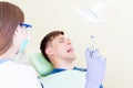 Professional dentist with patient in hospital