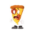 Frightened slice of pizza, funny cartoon fast food character vector Illustration on a white background Royalty Free Stock Photo