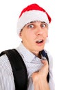 Frightened Teen in Santa Hat