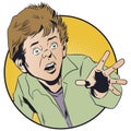 Frightened teenager with her hand extended. Vector illustration