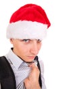 Frightened Teenager in Santa Hat