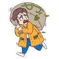 Thief with bag of money. Isolated objects on white background. Cartoon vector illustration. Coloring pages.