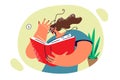 Frightened woman with book in hurry to prepare for exam for admission to university or college Royalty Free Stock Photo