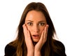 Frightened woman - preety girl gesturing fear Royalty Free Stock Photo