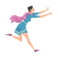 Frightened Young Woman in Blue Dress Running Away Cartoon Style Vector Illustration Royalty Free Stock Photo