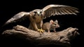 A Frightening Contrast Between Hunter and Prey A Hawk and a Mouse on a Dry Old Trunk in Nature Royalty Free Stock Photo