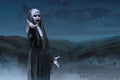 Frightening devil nun on the spooky hills
