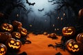 Frightening Halloween night frame, featuring bats and menacing jack o lanterns