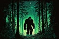 Frightening mysterious bigfoot hides in dense forest thickets