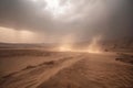frightening storm of sand and dust in the desert, with lightning strikes and thunder Royalty Free Stock Photo