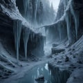 Frigid Chasm of Isolation, Endless, icy crevices stretch out, perpetually encased in frost