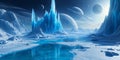 A frigid ice world with sprawling glaciers and vast underground oceans Royalty Free Stock Photo