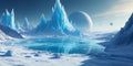 A frigid ice world with sprawling glaciers and vast underground oceans Royalty Free Stock Photo