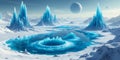 A frigid ice world with sprawling glaciers and vast underground oceans Royalty Free Stock Photo