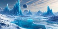 A frigid ice world with sprawling glaciers and vast underground oceans Royalty Free Stock Photo