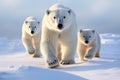 Frigid Polar bears snow arctic walking. Generate Ai