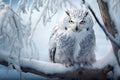 Frigid Polar owl winter branch. Generate Ai