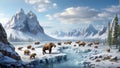 Land during the Ice Age inhabited by wild animals