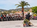 FRIGILIANA, SPAIN - MAY 13, 2018 `Autos Locos` - traditional fun involving the ride of cardboard cars in small spanish town Royalty Free Stock Photo