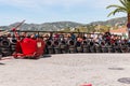 FRIGILIANA, SPAIN - MAY 13, 2018 `Autos Locos` - traditional fun involving the ride of cardboard cars in small spanish town Royalty Free Stock Photo