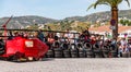 FRIGILIANA, SPAIN - MAY 13, 2018 `Autos Locos` - traditional fun involving the ride of cardboard cars in small spanish town Royalty Free Stock Photo