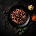 Frijoles Charros On Black Smooth Round Plate Mexican Food. Generative AI Royalty Free Stock Photo