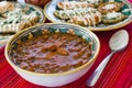 Frijoles charros , tacos dorados and sopes, traditional mexican food in Mexico City