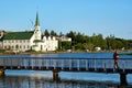 Frikirkjan Reykjavik Luteran Church on lake Tjornin. Iceland Royalty Free Stock Photo