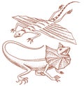 Frilled-necked lizard, flying dragon or agama in Australia. wild animals in nature. vector illustration for book or pet