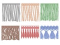 Fringe trim. Textile fringes, raw cloth edge and fashion garment frills. Seamless ruffles fiber vector patterns