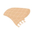 Fringed Check Wool Blanket. Rolled plaid, home decoration. Vector illustration