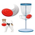 Frisbee golf game color vector illustration set poster Royalty Free Stock Photo