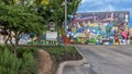 `Frisco, Past and Present` by artist Joshua Boulet beside Gazebo Park in historical downtown Frisco, Texas. Royalty Free Stock Photo