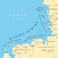 Frisian Islands, Wadden Sea Islands at the North Sea, political map
