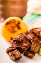 Fritada, fried pork, traditional ecuatorian dish. Royalty Free Stock Photo