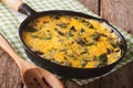 Fritatta with spinach, cheddar cheese and mushrooms in a frying