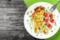 Frittata with deviled eggs, ricotta, onion, tomatoes and bell peppers Royalty Free Stock Photo