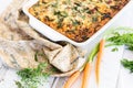 Frittata in pan with baby carrots and fresh thyme Royalty Free Stock Photo