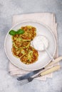 Fritters of zucchini with fresh parsley and Basil Royalty Free Stock Photo