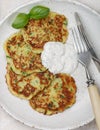 Fritters of zucchini with fresh parsley and Basil Royalty Free Stock Photo