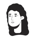 Frizzy hair woman caucasian black and white 2D line cartoon character head