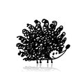 Frizzy hedgehog, black silhouette for your design