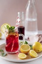 Frizzy red lemonade soda food photography